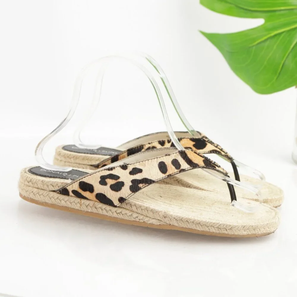 Donald Pliner Womens Kyla Sandal Size 8 Brown Leopard Pony Hair Thong Slide Shoe - Picture 1 of 12